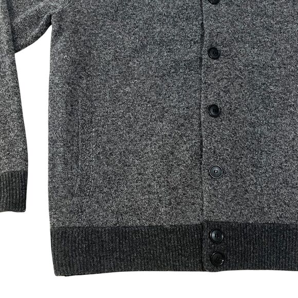 J.Crew Men's Charcoal Grey Two Tone Lambswool Bomber Cardigan SZ Large - Picture 7 of 10